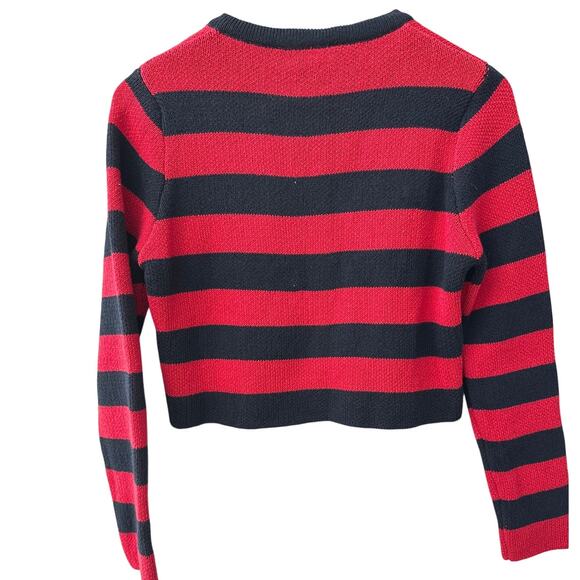 Zara Stripes Cropped‎ Sweater Cardigan Red & Navy Size Medium - Picture 8 of 9
